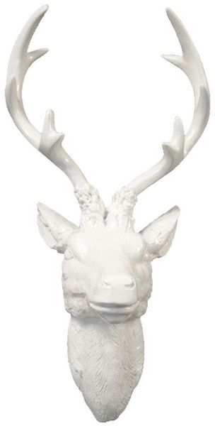 Hirschgeweih Hirschkopf Wanddeko Dekoration Wandschmuck Figur Geweih Weiß 47,5x61cm