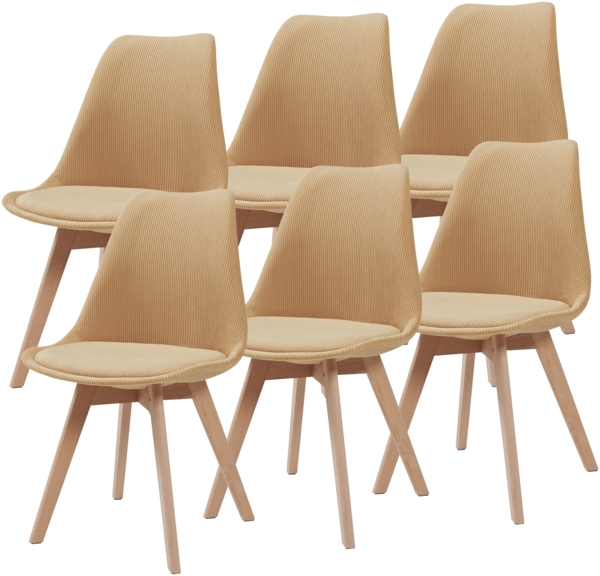 Esszimmerstuhl Fläten 6er Set Cord Senfgelb [en. casa]