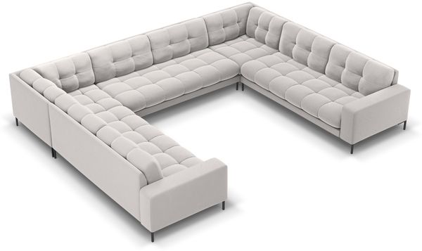 Micadoni Wohnlandschaft Mamaia 9-Sitzer Samtstoff Bluvel Silber schwarze Beine