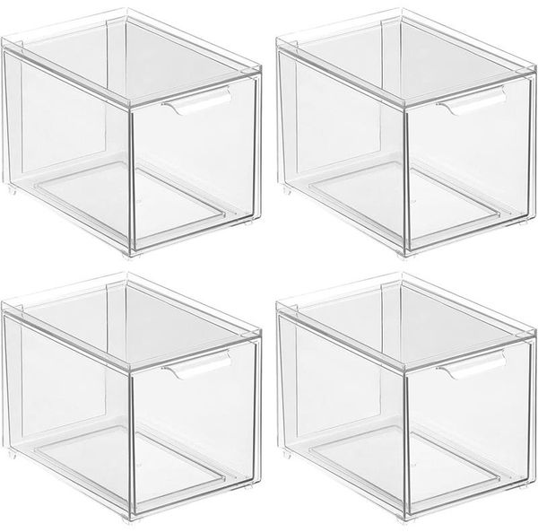 Aufbewahrungsbox mit Schublade Schuhbox stapelbar 4er Set mDesign transparent