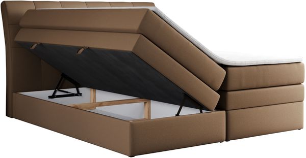 Boxspringbett, Stauraumbett, Bett mit Multipocket-Matratze und Topper - GOLD-10-KING - 120x200cm - Braun Kunstleder - H4 Bild 4
