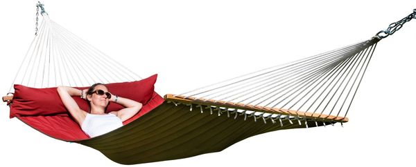 MacaMex DoppelstabHängematte California Hot Chocolate, gepolstert, wetterfest, FSC™ zertifiziert, Rot, 210x140 cm