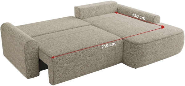 Ecksofa, L-förmiges, lose Kissen, DL-Schlaffunktion, (H 100 x T 187 x B 273 cm) - CUBO L - Struktur Beige - rechte Seite Bild 7