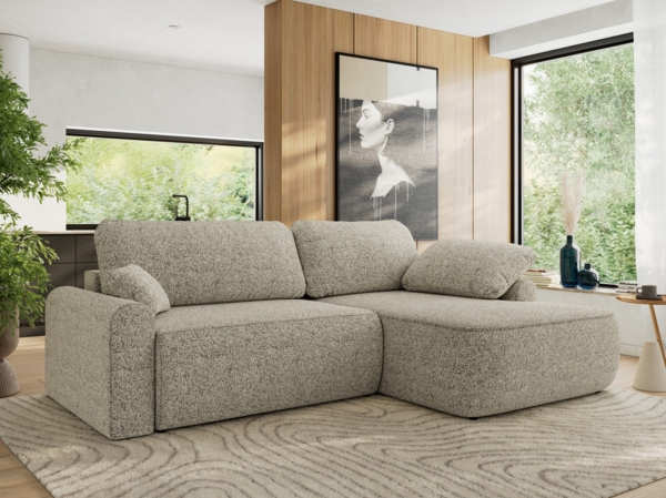 Ecksofa, L-förmiges, lose Kissen, DL-Schlaffunktion, (H 100 x T 187 x B 273 cm) - CUBO L - Struktur Beige - rechte Seite Bild 1