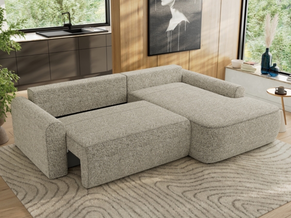 Ecksofa, L-förmiges, lose Kissen, DL-Schlaffunktion, (H 100 x T 187 x B 273 cm) - CUBO L - Struktur Beige - rechte Seite Bild 4