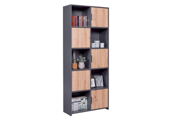 Bücherregal PEPETO 5T Regal mit 5 Türen Optik: Grau / Artisan Eiche