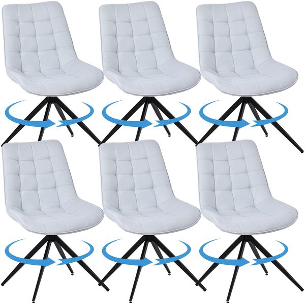 HOMAVO 6er Set 'YZ4' Esszimmerstuhl mit Drehfunktion, 360° drehbar, Stoff hellblau, 53 x 62 x 85,5 cm