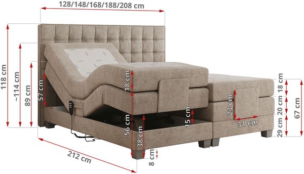 Boxspringbett elektrisch verstellbar, Schlafzimmerbett, Bettkasten - ELEKTRO - 200 x 200 cm - Beige Stoff - H4 Bild 6