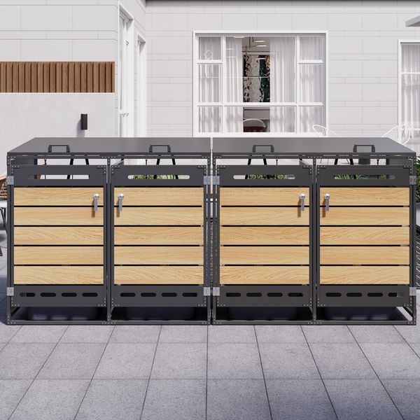 Merax Mülltonnenbox Mülltonnenschrank für 4 Tonnen 120–240L mit hydraulik Deckel & Schloss
