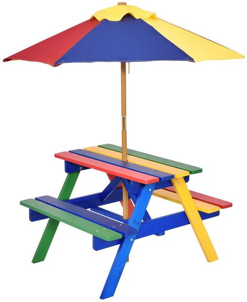 COSTWAY Kindersitzgruppe, 2 Stühlen & Sonnenschirm, 4 Sitze, 79 x 71 x 52,5 cm