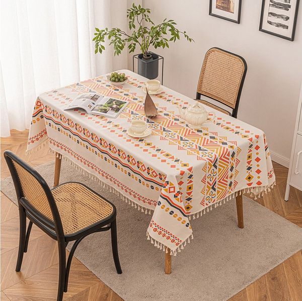 BTTO Gartentischdecke Boho Tischdecke Vintage wasserdicht & ölbeständig mit Quasten, Rechteckige Tischdecke, Möbelschutz Outdoor für Terrasse