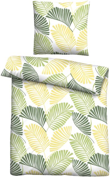 Traumhaft schlafen - Castell - Markenbettwäsche Mikrofaser Seersucker Bettwäsche 0260991 PALMWEDEL, pistaziengrün, 1x 155x220 cm + 1x 80x80 cm