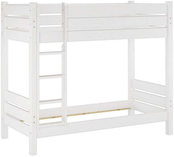 ERST-HOLZ Etagenbett Extra stabiles Etagenbett aus Kiefer in weiß 100x200 cm Nische 100