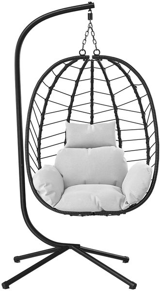 STEELSØN 'Alarian' Hängesessel mit Metallgestell, höhenverstellbar und faltbar, wetterfest, Polyrattan, hellgrau/schwarz, bis 150 kg belastbar, inkl. Kissen Bild 11