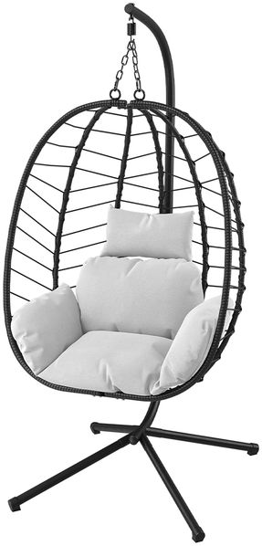 STEELSØN 'Alarian' Hängesessel mit Metallgestell, höhenverstellbar und faltbar, wetterfest, Polyrattan, hellgrau/schwarz, bis 150 kg belastbar, inkl. Kissen Bild 12