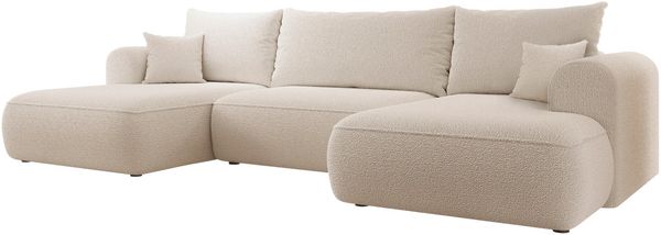 Selsey 'Ovo' Ecksofa mit Schlaffunktion, Ottomane universell, Bouclé Beige
