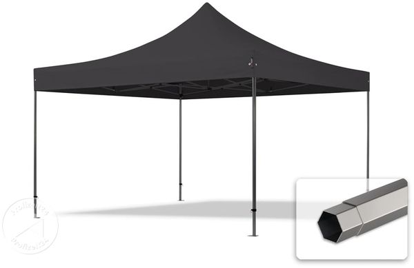 4x4 m Faltpavillon, PREMIUM Stahl 40mm, feuersicher, schwarz