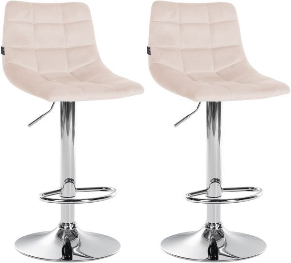 Barhocker 2er Set DUBAI - Beige, Samt, Chrom Barhocker mit Lehne Barstuhl Tresenhocker Tresenstuhl Kneipenhocker Kneipenstuhl