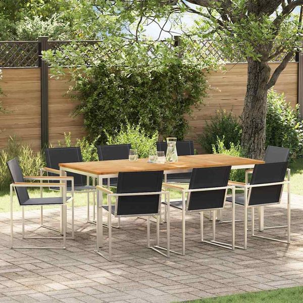 vidaXL Garten Essgruppe 9 pcs Massives Teakholz und Edelstahl 3334836