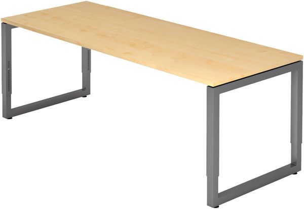 bümö höhenverstellbarer Schreibtisch R-Serie 200x80 cm in Ahorn, Gestell in Graphit - großer PC Tisch für's Büro manuell höhenverstellbar, Computertisch verstellbar, RS-20-3-G