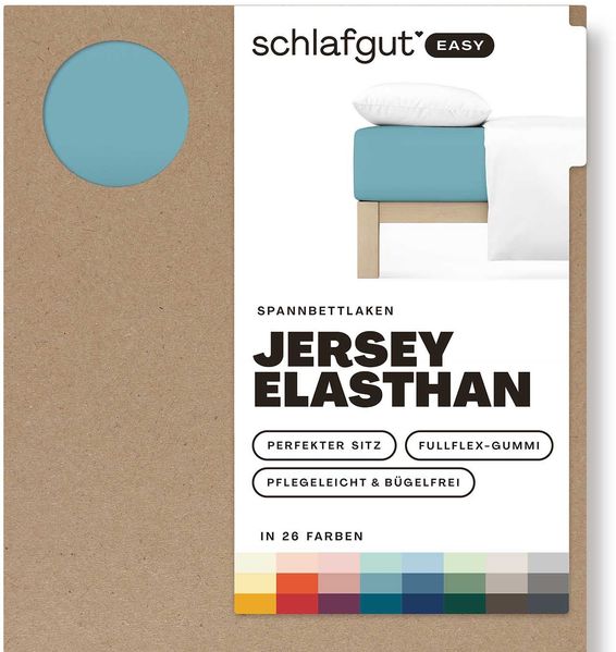 Schlafgut 'Easy' Spannbettlaken, MADE IN GREEN by OEKO-TEX®, Gummizug: rundum, Jersey Elasthan, Petrol Mid, S 90x190cm - 100x220cm