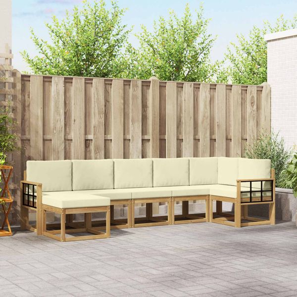vidaXL Outdoor-Sofagarnitur mit Kissen 7 pcs Weiß und Creme Polyester 3387954