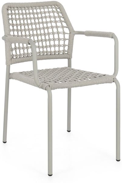 Gartenstuhl Adajra aus Aluminium, modern stapelbar, sandfarben, für Outdoor, mit Armlehnen