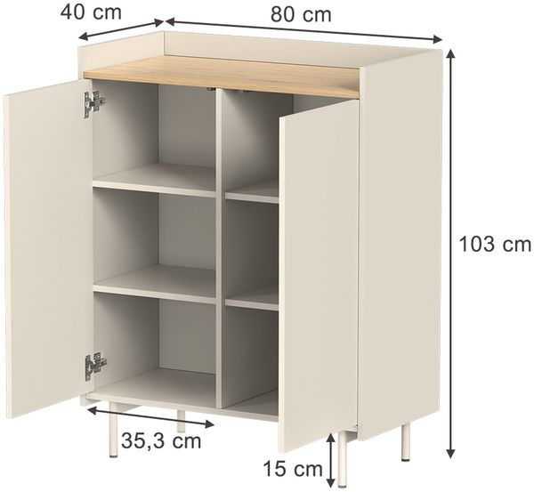 Kommode Velina Creme 80 x 103 cm mit 6 Fächern Vicco Bild 2