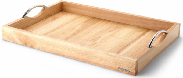 Continenta Tablett mit Metallgriffen, Serviertablett, Gummibaumholz, 53x36 cm, 3011