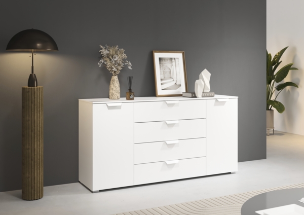 rauch Aditio Box, Kommode, 2-türig, 4 Schubladen, mit Softclose-Funktion, Farbe Weiß, BxHxT 160x81x43cm