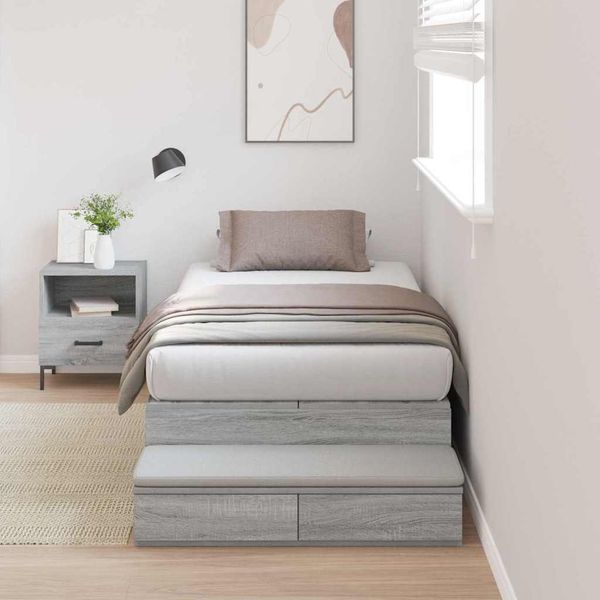 vidaXL Aufbewahrungsbettgestell Graues Sonoma 90 cm Holzwerkstoff 3335674