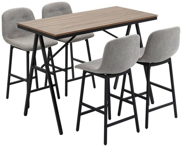 HOMCOM Bargruppe Bartisch mit Barhockern im Industrie-Design, (5-tlg), Hellbraun+Hellgrau+Schwarz