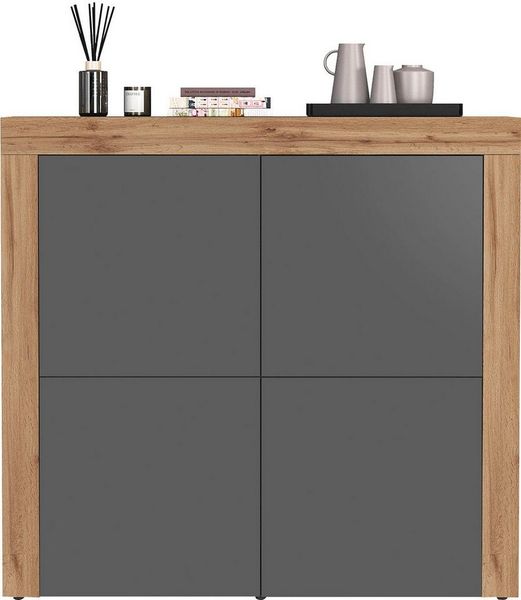 OTTO home Highboard CHRONOS Breite 140 cm mit 4 Türen und 8 Fächer 'Made in Italy' (1 St), Hohes Sideboard, Kommode, Schrank, Grifflos mit Push to Open