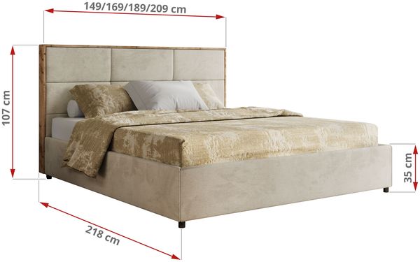Premium Polsterbett LERIO CLASSIC 140 x 200 cm mit Stauraum, gepolstertem Kopfteil, Gasdruckfedern & Lattenrost - Modernes Design, Inkl. Lattenrost Pocket Matratze - Beige Velvet - VIRE LUX Bild 4
