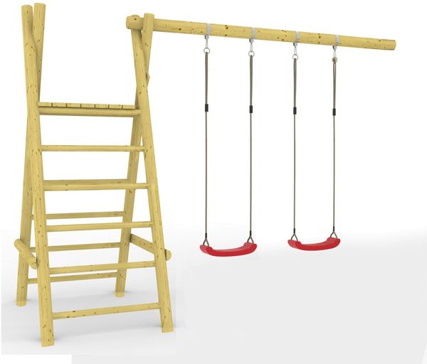 Anbauschaukel PFG mit Metallverbinder - Schaukelbalkenlänge: 240 cm – 2 Schaukelsitze: Holz - Material: Kiefernholz – Maße: 180 x 320 x 220 cm