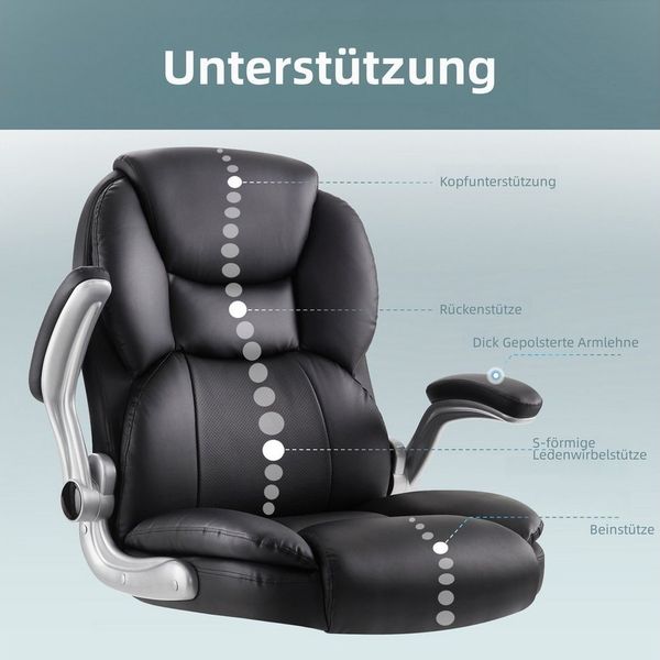 IWMH Chefsessel Ergonomischer Bürostuhl, Höhenverstellbar Schreibtischstuhl (PU-Leder Schreibtischstuhl), Drehstuhl mit klappbarer Armlehnen und Lendenwirbelstütze