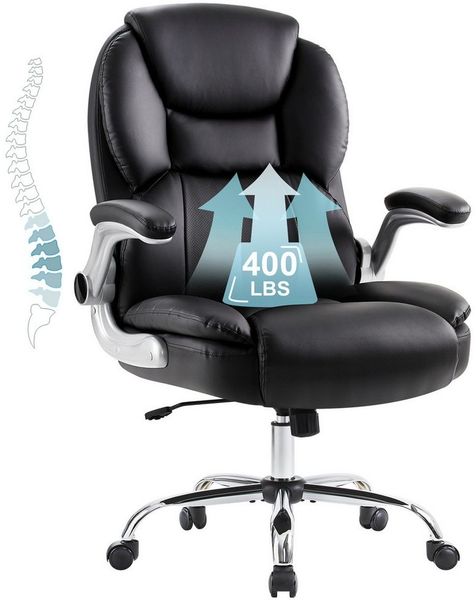 IWMH Chefsessel Ergonomischer Bürostuhl, Höhenverstellbar Schreibtischstuhl (PU-Leder Schreibtischstuhl), Drehstuhl mit klappbarer Armlehnen und Lendenwirbelstütze