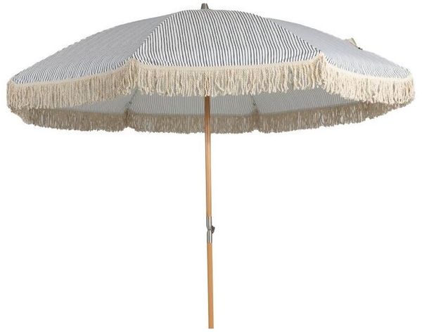 Sonnenschirm Gatsby aus Buchenholz und Polycotton, rund, klappbar, grau weiß, Ø 256 cm