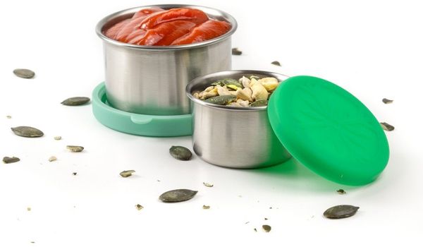 LEKKABOX Lunchbox Dipper, 2er Set - Mini Kleine Edelstahl Soßen Dressing Behälter, Auslaufsicher, sogar bei flüssigen Dressings