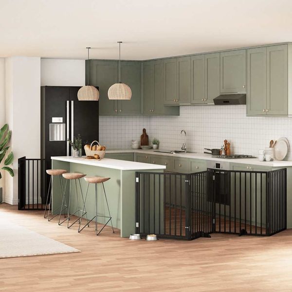 vidaXL 8-tlg. Hundetor mit Tür Faltbar Schwarz 640 cm Pappelholz 3155574