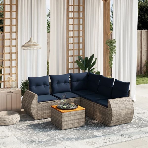 vidaXL 6-teiliges Gartensofa-Set mit Kissen, grau, Polyrattan 3225004
