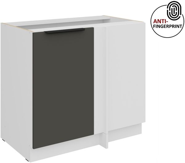 Küchen Eckunterschrank 105 cm Küche ARIA Graphite ultra matt + Weiss matt, hochwertige Fronten mit Anti Fingerprint Beschichtung Küchenzeile Küchenblock
