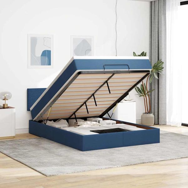 vidaXL Ottomane Bett mit Matratze & LEDs Blau 140x190 cm Stoff 3312228