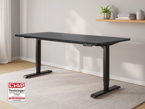 Ergotopia Desktopia Pro X I Elektrisch höhenverstellbarer Schreibtisch I 180x80 cm | Schwarz Dekor rund I Gestell Schwarz I Inkl. Ziele- und