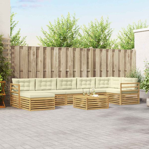 vidaXL Outdoor-Sofagarnitur mit Kissen 8 pcs Weiß und Creme Polyester 3390865