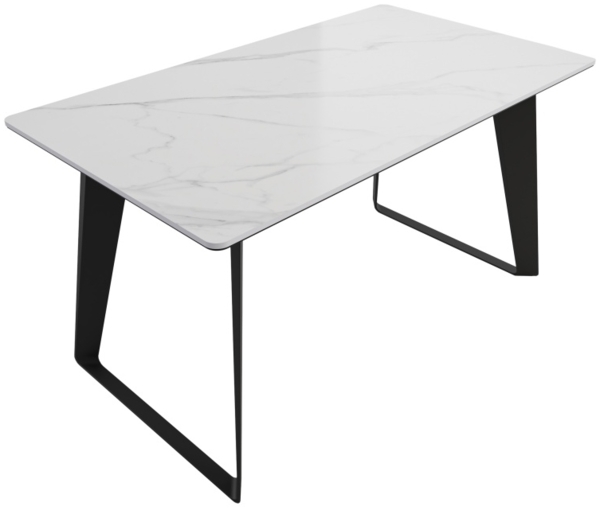 Esstisch 140x80cm weiße Keramikplatte schwarze U-Form Beine : Weiss