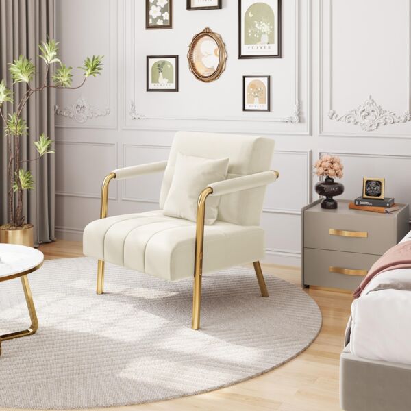 Yaheetech Sessel Samtiger Loungesessel, Polstersessel mit Metallbeinen, Einzelsessel 71,5 cm Breite, Relaxsessel für Wohnzimmer/Heimbüro Beige
