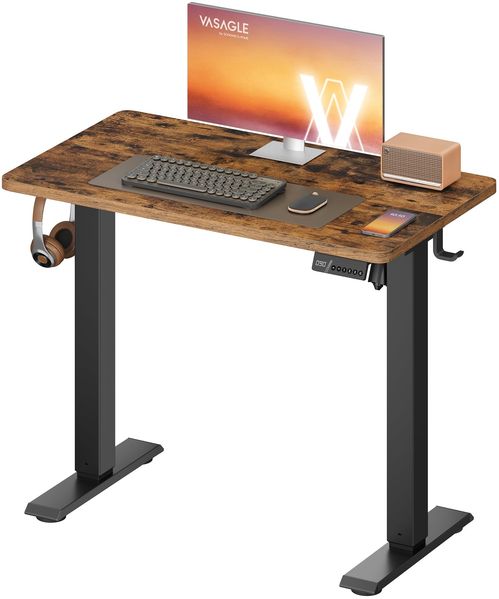 VASAGLE Höhenverstellbarer Schreibtisch, Stehtisch, Computertisch, Erinnerung bei langem Sitzen, Memory-Funktion mit 4 Höhen, für Büro, 80x50 cm, vintagebraun LSD308KD03