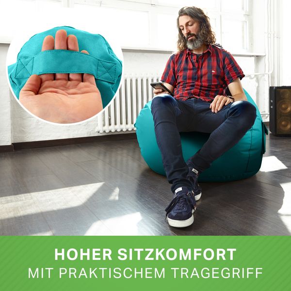 Green Bean® Sitzsack mit Rückenlehne, 230L Füllung waschbar, Polyester-PVC-Stoff aquamarin, 80 x 70 x 90 cm Bild 3