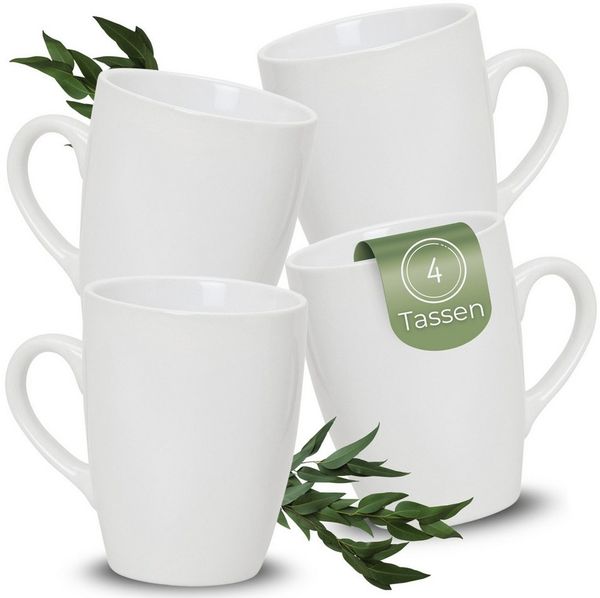 matches21 HOME & HOBBY Tasse Kaffeetassen 4er Set aus Keramik 340ml, Teetassen in Weiß, 4-tlg, Keramik, Moderne Kaffeebecher Spülmaschinenfest & Mikrowellengeeignet